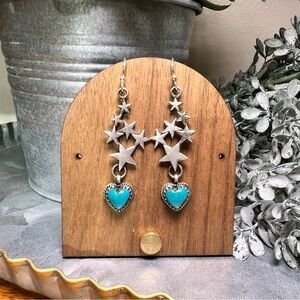 925 Sterling Silver Turquoise Heart Star Dangle Earrings